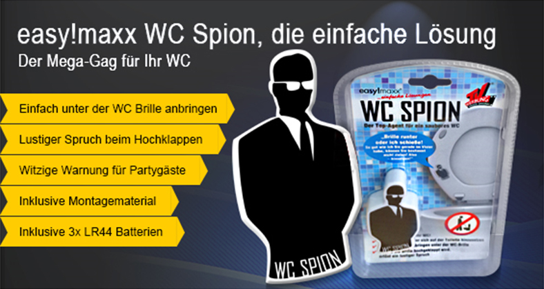 TV WERBUNG WC Spion Brille mit lustigem Spruch beim